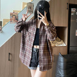 Dodobye Harajuku Y2k Plaid Shirt Women Streetwear Loose Long Sleeve Vintage Blouse American Oversize Casual Bf Single Breasted Tops