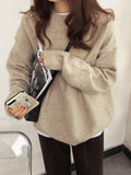 christmas outfit Dodobye Simple Loose Long Sleeves Round-Neck Sweater Tops Pullovers