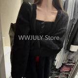 Dodobye Woman Korean Fashion 2 Piece Set Chic Slim Basic Tube Top Loose Lknitted Sweater Jacket Lazy Outwear Elegant Cardigan Design