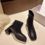 Dodobye Square Toe Boots Women's Autumn Winter Elastic Thick Heel Back Zip Ankle Boots Fashion Gray Black Botas De Mujer