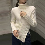 Black Friday Dodobye Zoki Autumn Warm Turtleneck Knit Sweater Women Fashion Split Irregular Slim Chic Pullover Korean Thick Solid All Match Jumpers