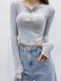 Dodobye-Asymmetric Button Front Knit Crop Top