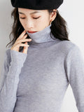 christmas outfit Dodobye Simple Skinny Long Sleeves Solid Color High-Neck Sweater Tops Pullovers