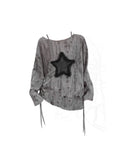 Dodobye Women Grey Star T-Shirt Korean Y2k Torn T-Shirt 90s Fashion Vintage Tee Top Long Sleeve Emo 2000s Aesthetic T Shirts 2025 Autumn