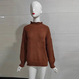 Black Friday Dodobye Loose Knitted Solid Batwing Sleeve Turtleneck Women Chic Casual Long Sleeve Pullover Sweater Female Autumn Warm Daily Knitwear