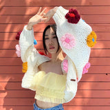 Dodobye Harajuku Flower Knitted Cardigan Women Sweet Cute Cropped Sweater Coat Y2K Streetwear Floral Knitwear Winter Korean Jumpers Tops