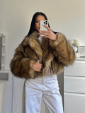 christmas outfit Dodobye 2025 Chic Faux Fox Fur Warm Cropped Coat For Women Winter Thicken Lapel Long Sleeve Fluffy Jacket Female Fashion Thermal Outwear