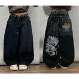 Dodobye Gothic spoof devil pattern printed high-waist jeans men winter Y2K American rock roll street hip-hop basketball baggy sweatpants