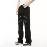 Dodobye High Street Splicing Multi Zipper Slimming Pants Micro Pull Jeans For Men And Women