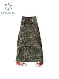 Dodobye Women's A-line Camouflage Skirt Vintage 90s Aesthetic Y2k Long Cargo Skirt Harajuku Korean Jeans Skirt Emo 2000s Clothes Summer