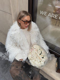 christmas outfit Dodobye 2024 White Elegant Tassels Faux Fur Coats For Women Fashion Lapel Long Sleeves Thicken Warm Jacket Winter Female Chic Streetwear