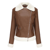 thanksgiving outfit Dodobye Autumn/Winter New Fleece-Lined Leather Women's Jacket European Style Warm Long Sleeve Lapel Casual Commuting Jacket