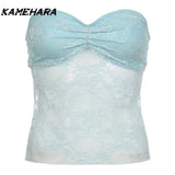 Dodobye Solid Backless Bandage Corset Top Sweet Lace Stitched Strapless Tube Tops Women Sexy Club Party Tee Y2k Camis 민소ë§?í‹?여성