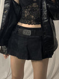 Dodobye-Low Waist Mini Denim Skirt with Inset Shorts