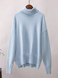 christmas outfit Dodobye Long Sleeves Loose Solid Color High Neck Knitwear Pullovers Sweater Tops