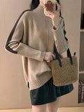 christmas outfit Dodobye High-Low Long Sleeves Contrast Color Split-Joint Split-Side High Neck Pullovers Sweater Tops