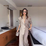 Dodobye Contrast Color Blazer Coat Pants Sets Women Single Breasted Notched Loose Jacket Wide Leg Trousers Suits 2 Pieces Female Outfits