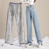 Dodobye High Waist Straight Pants Cashmere Thermal Jeans Casual Loose Thickened Office Trousers Women Autumn Winter