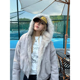 Dodobye Y2K Street Leather Collar Hooded Jacket American Retro Women's Winter New Velvet Thickened Warm Harajuku Loose Casual Jacket