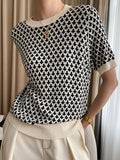 christmas outfit Dodobye Half Sleeves Houndstooth Round-Neck Sweater Tops