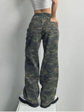 Dodobye Camouflage Cargo Pants Women Y2K Streetwear Low Rise Jeans Retro Wide Leg Trousers Denim Straight Trousers Harajuku