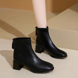 Dodobye 2025  Winter New British Style Back Zipper Fashion Boots Women's Rough Heel Leather Suede Versatile Short Boots