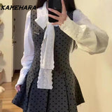 Dodobye Spring Autumn Wave Dot Dress Korean Version Bow Tie Up Shirt Women's Small Fragrant Style Mini Skirt Chic 2 Piece Sets