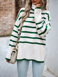 christmas outfit Dodobye Long Sleeves Loose Contrast Color Split-Side Striped High Neck Pullovers Sweater Tops