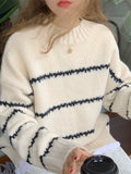 Black Friday Dodobye Knitted Striped Pullover Sweaters Women Casual Loose Warm O-neck Long Sweater Female Autumn Elegant Chic Simple Daily Knitwear