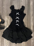 Dodobye Y2k Woman Gothic Black 2 Piece Set Spicy Girls Slim Tank Tops Basic Vest + Sweet  Kawaii Mini Skirt Harajuku Fashion Set Chic