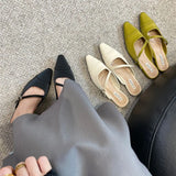 Dodobye Pointed Toe Women Slippers Mixed Solor Color Flat Heels Shallow Slip On Casual Slides Mules Shoes Black Beige Green Slippers