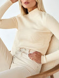 christmas outfit Dodobye Long Sleeves Skinny Solid Color Split-Joint High Neck Sweater Tops