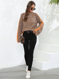 christmas outfit Dodobye Casual Long Sleeves Loose Contrast Color Half Turtleneck Sweater Tops