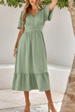 Dodobye-V Neck Ruffle Sleeve Long Dress