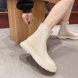 Dodobye Women's Soft Leather Ankle Boots 2024 New Style White Thick Bottom Net Popular Single Layer Petite Short