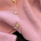 Black Friday Dodobye Sweet Knit Sweater Women Puff Sleeve Gentle Soft Pink Chic Button Top Elegant Gold Single -Breasted Pretty Style Cardigan