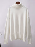 christmas outfit Dodobye Long Sleeves Loose Solid Color High Neck Knitwear Pullovers Sweater Tops