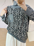 christmas outfit Dodobye Long Sleeves Loose Leopard Split-Joint High Neck Pullovers Sweater Tops