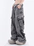 Dodobye Women's Baggy Y2k Cargo Jeans Harajuku Emo Denim Trousers 90s Streetwear Aesthetic Y2k Jean Pants Vintage 2000s Trashy Clothes