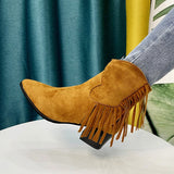 Dodobye 2025 Chelsea Boots Ankle Fringe Chunky Heels Western Cowboy Style Shoes Short Elegant Woman Heeled Punk Plus Size