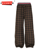 Dodobye Spring And Autumn New Wide Leg Style Retro Floor Pants Design Sense Double Waist Retro Checkered Casual Pants For Men And Women