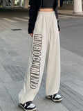 Dodobye Women Streetwear Letter Sweatpants Loose High Waist Retro Harajuku Trousers Casual Lace Up American Fall Bf Oversize Pants