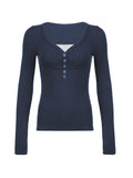 Dodobye-Lace Splice Ruched Breasted Long Sleeve Tee