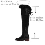 thanksgiving outfit Dodobye Snow Boots fur Women Leather Boots Med Block Heels Over The Knee Boots Lady Shoes Bota Feminina Size 44 46