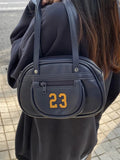 Dodobye 23 Embroidery Navy Blue Pu Leather Handbag