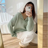 christmas outfit Dodobye South Korea’s new female sweater autumn half-open V-lapel pullover Korean version of long-sleeved wearing loose sweater