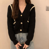 Black Friday Dodobye Autumn Cropped Knitting Cardigans Women Y2K Fashion Chic V Neck Patchwork Outwear Korean Loose Single Breasted All Match Sweater