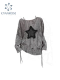 Dodobye Women Grey Star T-Shirt Korean Y2k Torn T-Shirt 90s Fashion Vintage Tee Top Long Sleeve Emo 2000s Aesthetic T Shirts 2025 Autumn