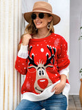 christmas outfit Dodobye Casual Loose Long Sleeves Printed Round-Neck Sweater Tops