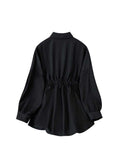 Dodobye Women's Black Gothic Shirts and Blouses Y2k Vintage Harajuku 2000s Elegant Oversize Polo-Neck Long Sleeve Shirts Clothes Summer